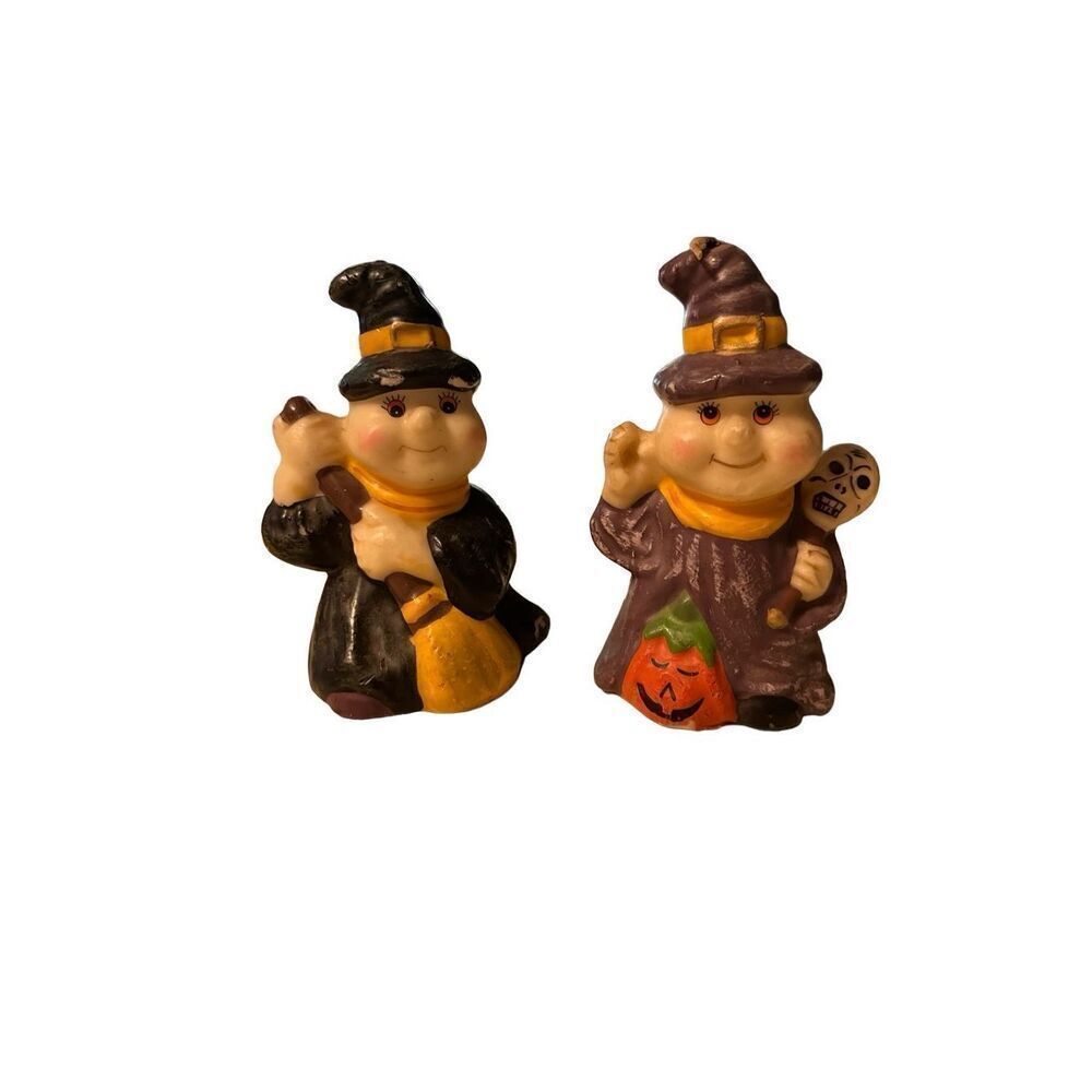 Vintage Gurley Halloween Witch Candles Lot of 2 Skull and Pumpkin Unused 6”